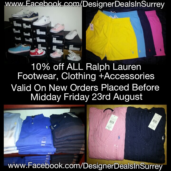 Come and see us for all your original Ralph Lauren needs.
We get mens, ladies, kids + babies clothes, shoes + accessories, all at about HALF high street price.