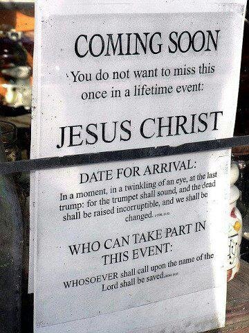 JESUS CHRIST IS COMING SOON!! SO BE READY......... FOR ETERNITY IS NEAR. SO REPENT, REPENT & SEEK JESUS NOW BEFORE ITS TOO LATE. http://t.co/6oh9A4ro04