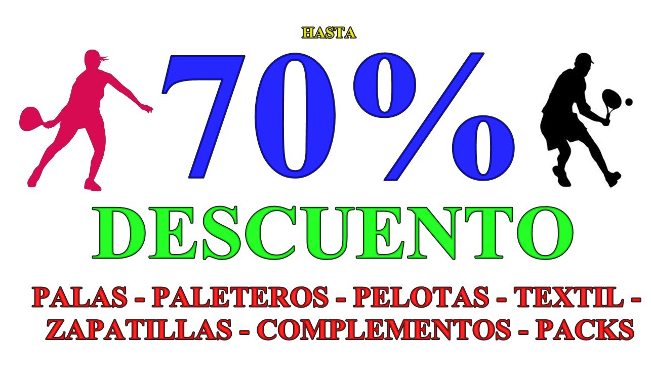Hasta 70% Descuento en Padel: Palas, Paleteros, Pelotas, Textil, Zapatillas, Complementos, packs. Envio Gratuito a toda España. Pago por PayPal o Transferencia.