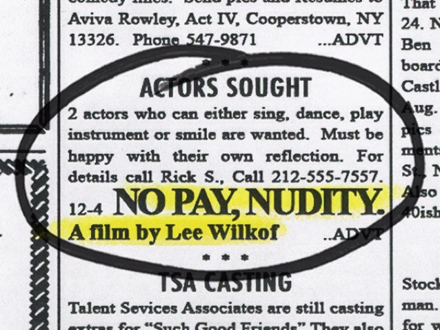 No Pay, Nudity is an independent film, to be directed by Lee Wilkof, about hanging out, hanging in, and hanging on.