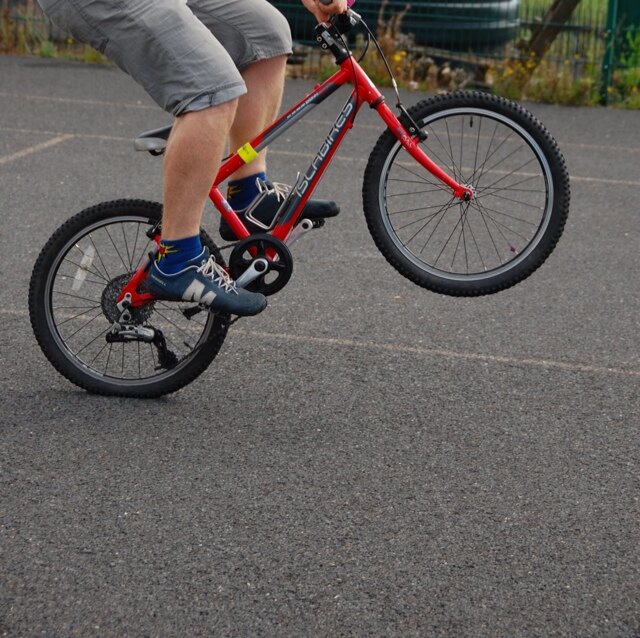 Rides bikes a bit. Really happy with friction shifters