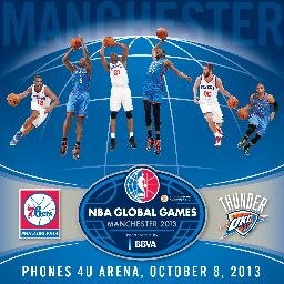 NBA Basketball comes to Manchester! Official page of the Oklahoma City Thunder vs. Philadelphia 76ers game at the Phones4u Arena, Tuesday 8th October 2013.