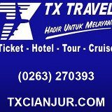 TX TRAVEL CIANJUR
Ticket•Hotel•Tour•Cruise ◘dom-inter◘
Phn : 0263- 270 393 / Mobile : 0877 1461 2344
Jln. Kios Pasar Baru No. 205 (Blkng Ramayan) -CIANJUR