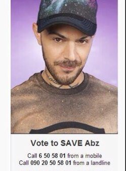 Vote for Abz to WIN

Call 6 50 58 01 from a mobile
Call 090 20 50 58 01 from a landline