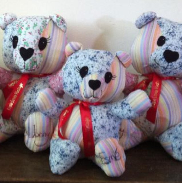 I make Keepsake Bears and quilts from your own clothes and memorable fabrics. I also make quilts and bunting from designer fabrics that are ready to buy! 3