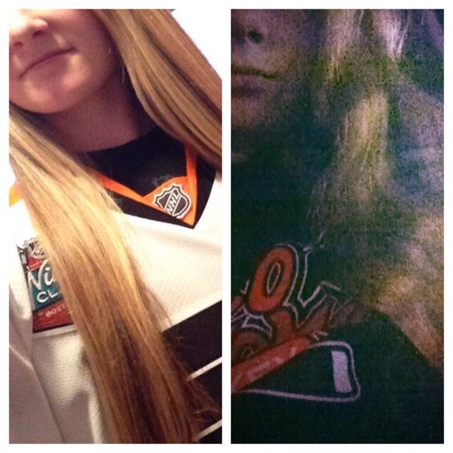 Hockey sisters who have a small obession with the orange and black.