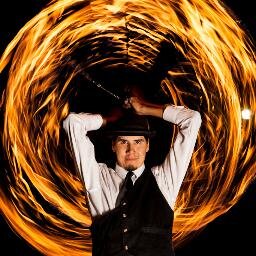 The Pyroneer is a fire performer, fire prop maker, and poi instructor.