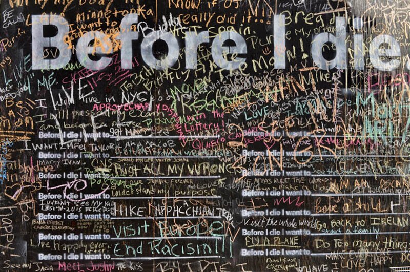 Before I Die is a global art project that invites people to reflect on their lives and share their personal aspirations in a public art space.