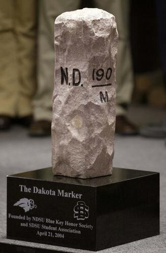 The NDSU-SDSU Dakota Marker Trophy will be showcased at NDSU and the F-M community before making the trek to the game on Sat! Get Loud, Bison Fans!!
