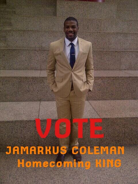 Jaguar family I am JaMarkus Coleman and I am running to be your 2013 Homecoming King. If I have your support follow me and spread the word. Go Jags!!!