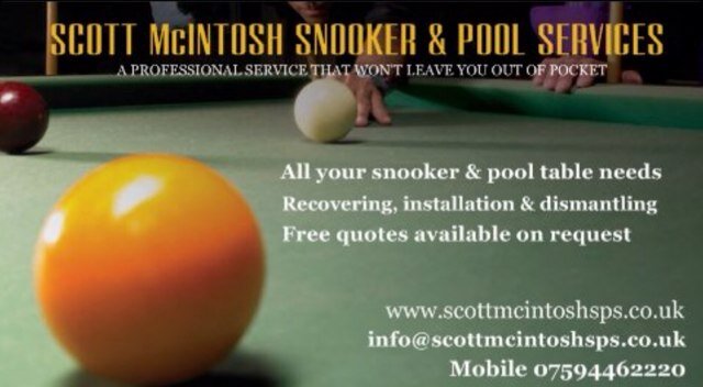 Working in the snooker & pool business for 21years,recovering snooker,pool & american pool tables all over scotland & beyond!
