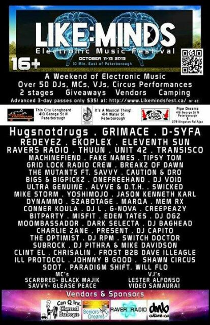 1st Annual LIKE : MINDS Outdoor EDM Festival  October 11th-13th, 2013 - In Otonabee, Ontario  http://t.co/E0B6aNTbAS  like.minds.fest@gmail.com  [PLUR]