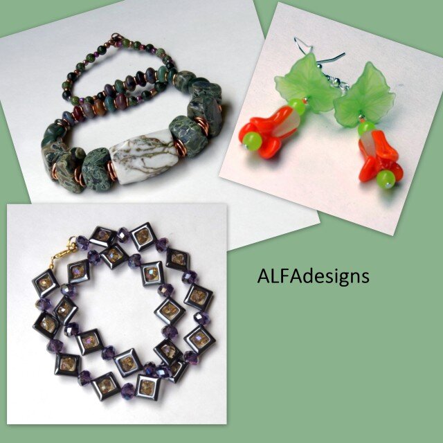 ALFADesigns, a place to buy unique and  personalized jewelry made with natural semiprecious stones, art glass, Swarovski beads, pearls, and other fine materials