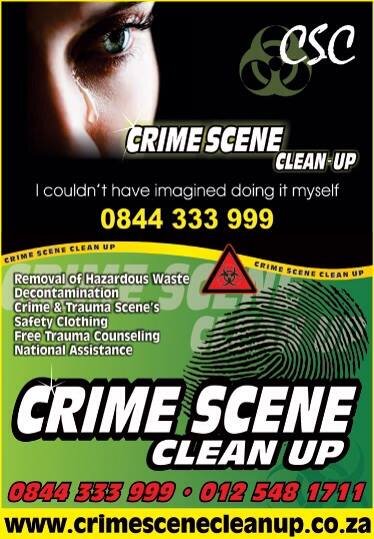 potch@crimescenecleanup.co.za CSC Technician Gerhard 0721143825 CSC Technician ELOISE 0721142845 Discreet Professional Services / Diskreet Profesionele Diens