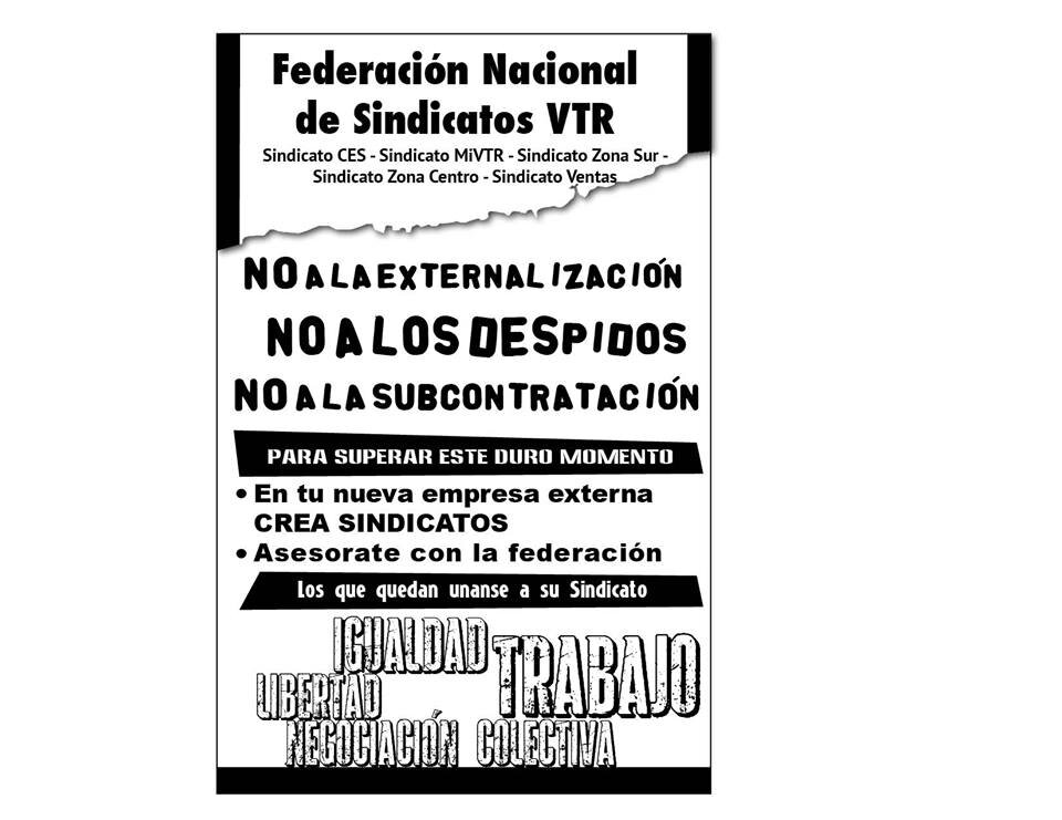 misindicatovtr's profile picture. Sindicato de Trabajadores VTR (Ex MI), representantes de la defensa y creación de Derechos para los trabajadores de las telecomunicaciones.