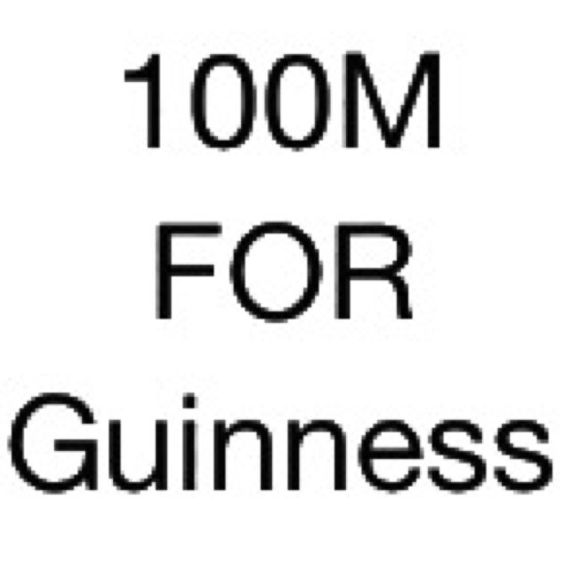 100MFORGUINNESS's profile picture. Follow to make a record for the Guinness book, gathering 100 million followers! You can take a part in the greatest record! Join & RT. #100MFORGUINNESS