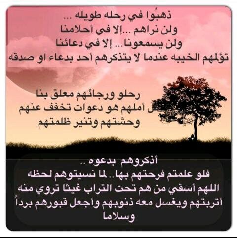 ❥ اللهمَّ ارحمهُ في بطنِ الأرض واسترهُ يوم العرض،
                 واغفر لهُ واجعل قبرهُ روضةً من رِياض الجنة. 
💔
