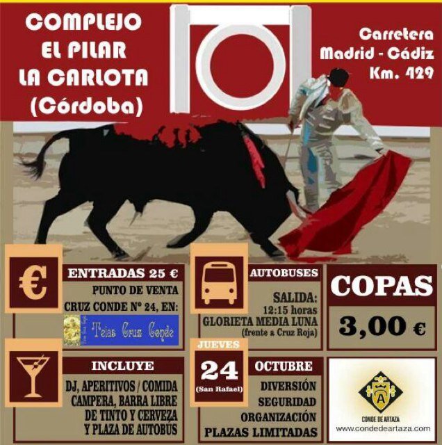 Dia 24 de octubre
Comida, barra libre de cerveza y tinto, autobus, dj, y muchas sorpresas mas.
25€