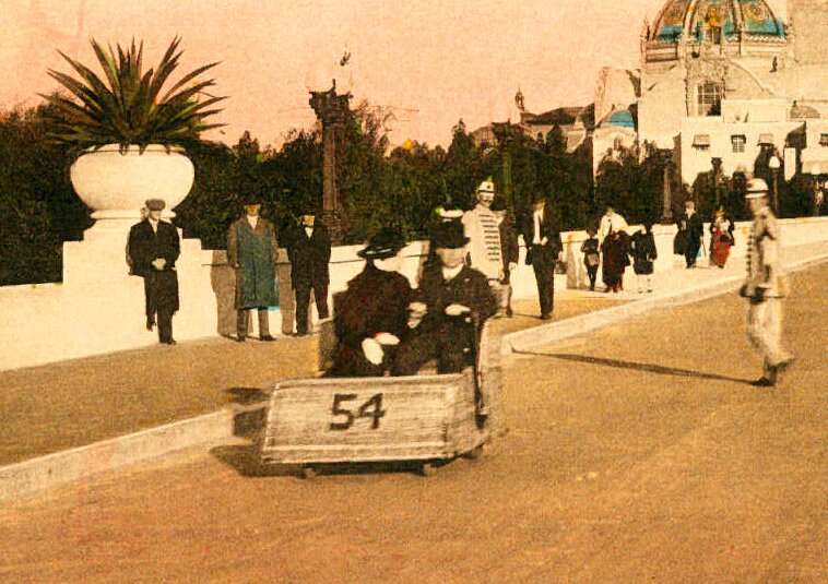 Electriquettes: Wicker carts powered by electricity. In 1915 they were in Balboa Park and we've brought them back so you can rent them. #ridetheprado