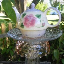 Add a little Charm to your garden with one of a kind garden totems and vintage glass flower plates made with upcycled vintage glass and ceramics.