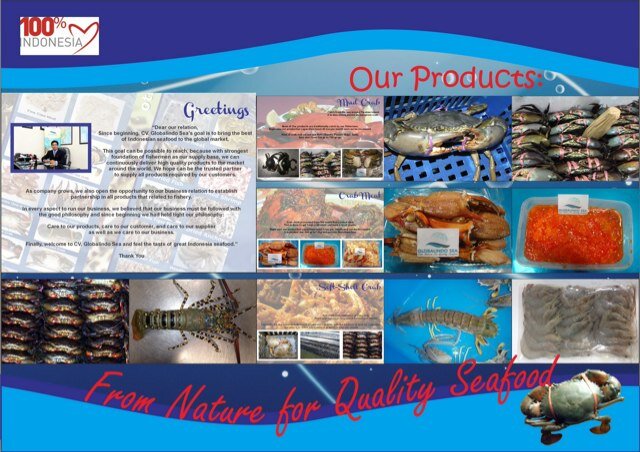 CV. GLOBALINDO SEA.                       Seafood Exporter From Indonesia.                            Live Crab, Crab Meat, Soft Shell Crab, Lobster, Fish