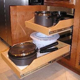 Custom roll-out shelves for new and existing cabinets while maximizing your storage space. Check us out!