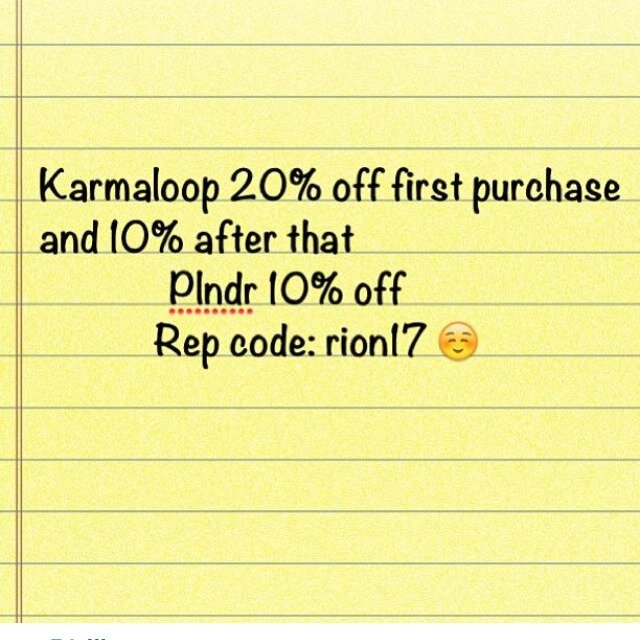Karmaloopdeeals's profile picture. Karmaloop/plbdr rep. When you checkout on either of those use my repcode: rion17 to get 20% off first purchase 10% off after the first