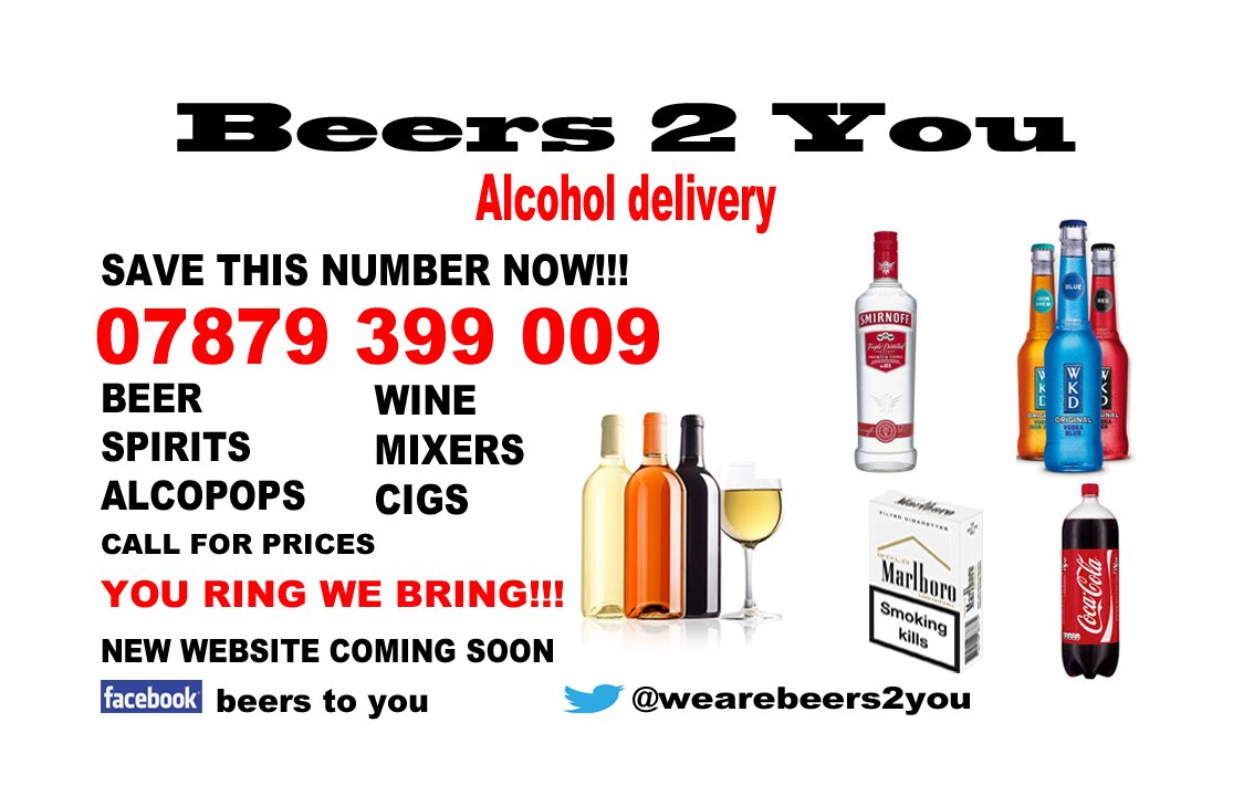 Beers 2 You is a late night alcohol delivery service covering the whole of Greater Manchester 7 nights a week.

To order call 07879 399 009