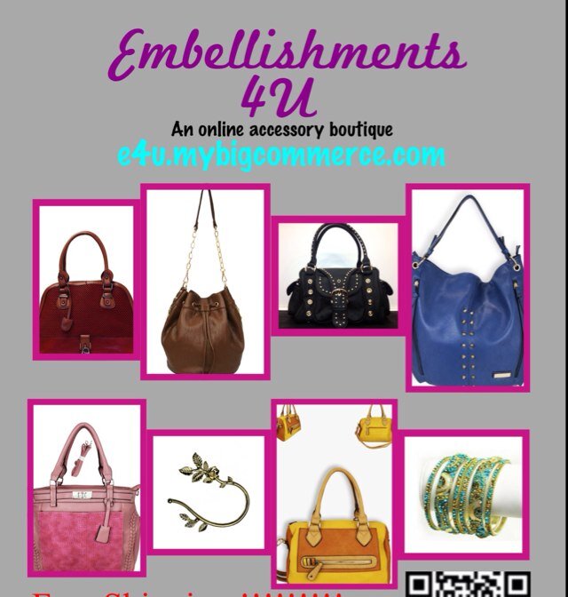 This is a page to promote the online accessory store that offers embellished handbags, earings, bracelets and soon more! Free Shipping anywhere in the U.S.!!!!!