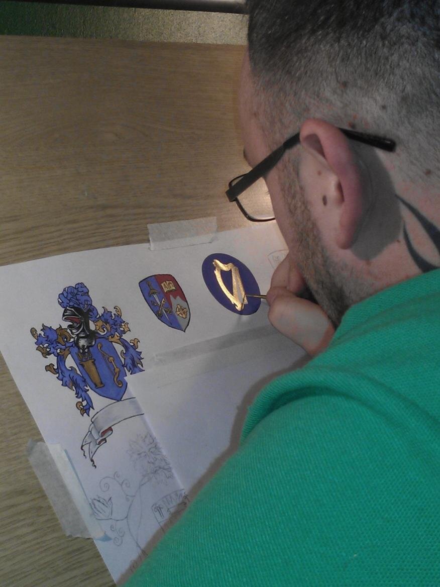 I undertake heraldry work, I  work only with hand painted custom work. I design and paint custom work on quality parchment and use the finest inks.