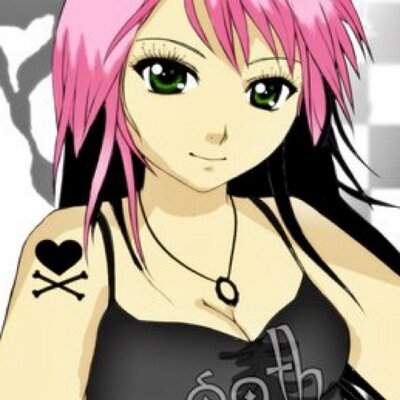 Punk anime girl with pink hair
