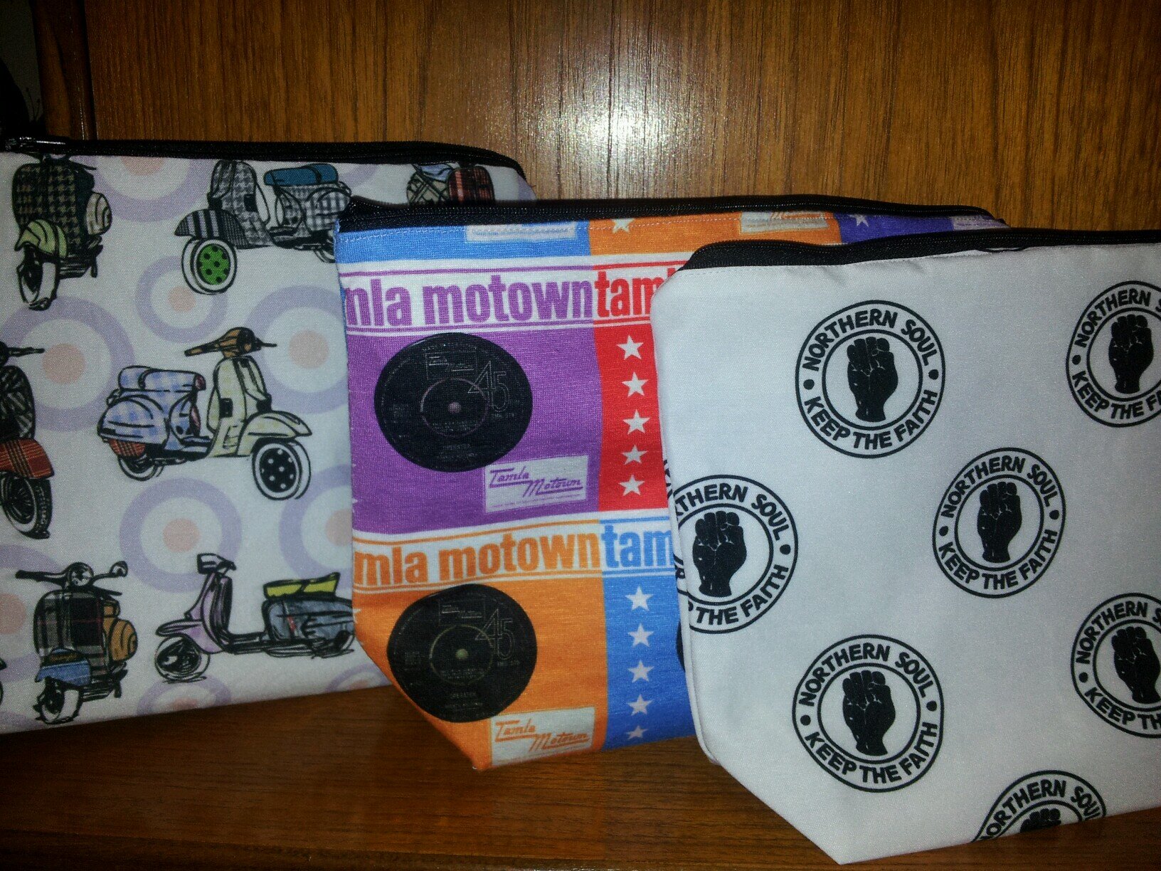 handmade retro/quirky bespoke wash/cosmetic bags with waterproof lining- vintage/tattoo/scooter/retro/50's and 60's   made to order  look at OVObags on facebook
