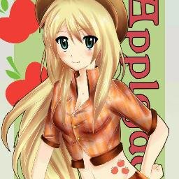 Hey there everyone! My name is Applejack and here's my dog Winona! I love me some apples and I-- Rainbow Dash is that you? *runs over to him* ((#HumanMLP))