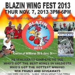 BlazinWingFest's profile picture. #VSU #BLAZERNATION Chicken Wing Fest! Vendors, Music, Food, Fun for Family Pizza Hut Sonny's Bad Habitz Lucky's Pub  #Valdosta Enter Ur Wings Info 229-588-5232