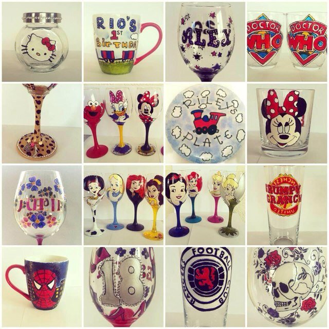 Hi I'm Joyce I handpaint glassware and ceramics which can all be personalised just ask what you would like and if I can paint it on glass or ceramic I will :)