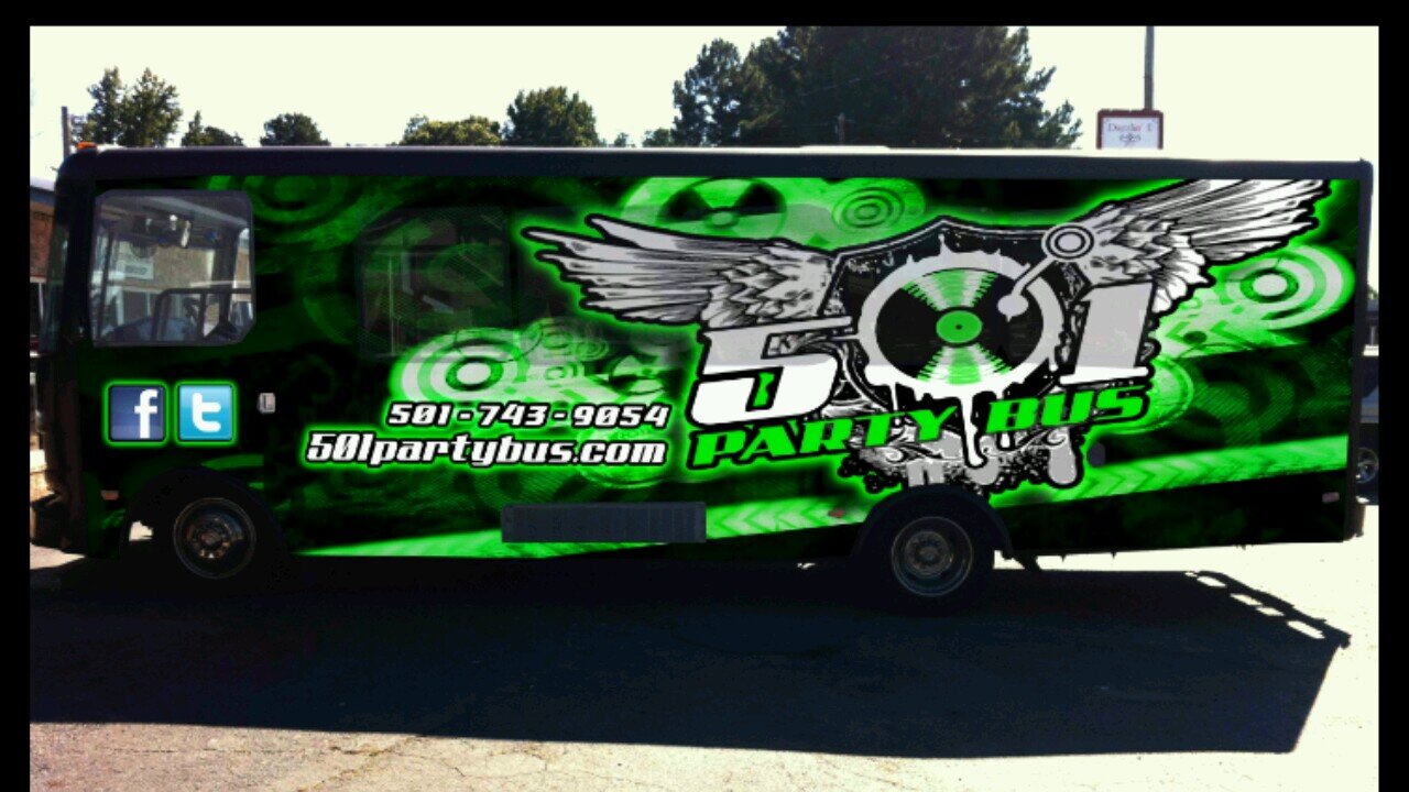 501 Party Bus is an upscale alternative to for-hire transportation
Equipped with music, lights, TV, DVD players, wrap-around seating. professional drivers.
