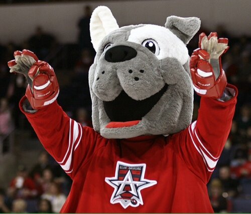 The fake version of the mascot of the real greatest team in minor league hockey, the Allen Americans! Hey idiots running Twitter, I'm a parody! Idiots.