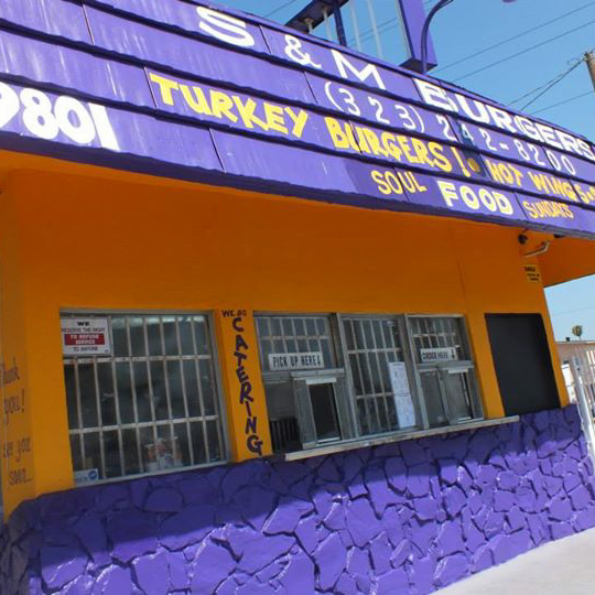 S & M Burgers is located at 9801 S. Vermont Ave. Los Angeles, CA. We offer a wide variety of fresh and homemade food. Soul Food dinners on Sundays.