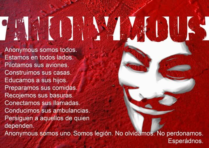 AnonGhost25's profile picture. We are Anonymous.
We are Legion.
We do not forgive.
We do not forget.
Expect us! Juntos alcanzaremos la libertad!!
