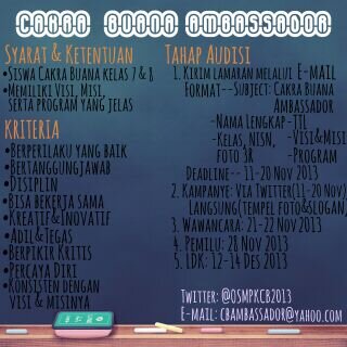 Official account of OSIS-MPK Cakra Buana JHS 2014/2013. |CP: @Dhilassuci 274FA52C @nin_azmah 282C1800 & Danino 27D03A57| We Are The Funky!
