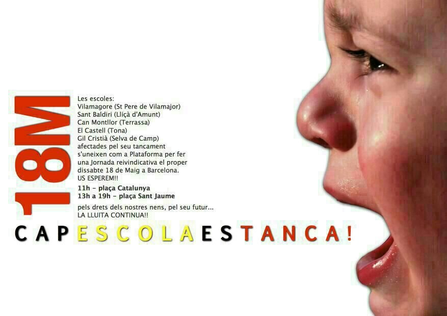 Plataforma d'escoles amenaçades de tancament. Si voleu unir-vos a la plataforma escriviu-nos a capescolaestanca@gmail.com