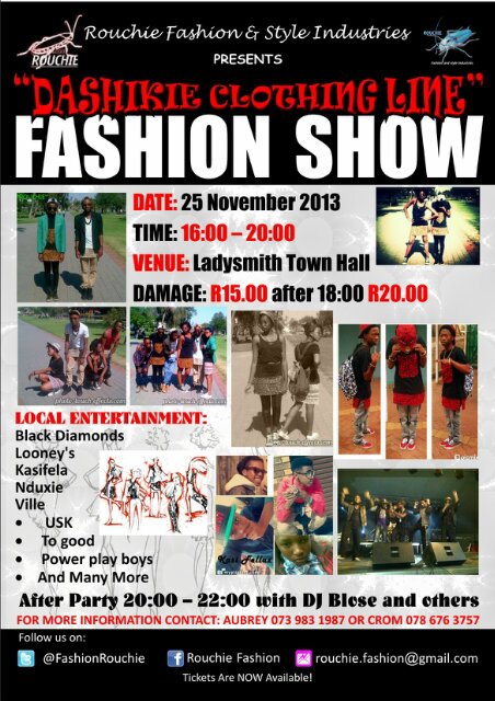Rouchie Fashion & Style Industries is a small clothing label in Ladysmith designing Dashiki a new clothing range from T-shirts, pants, bags, hats, coats etc.