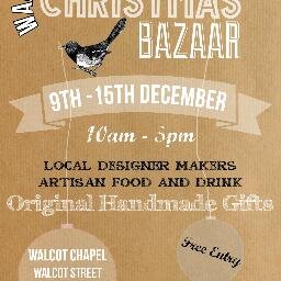 Walcot Christmas Bazaar is an indoor market packed with unique work from local Designer Makers and Artisan food and drink. 9-15th December, Walcot Chapel Bath
