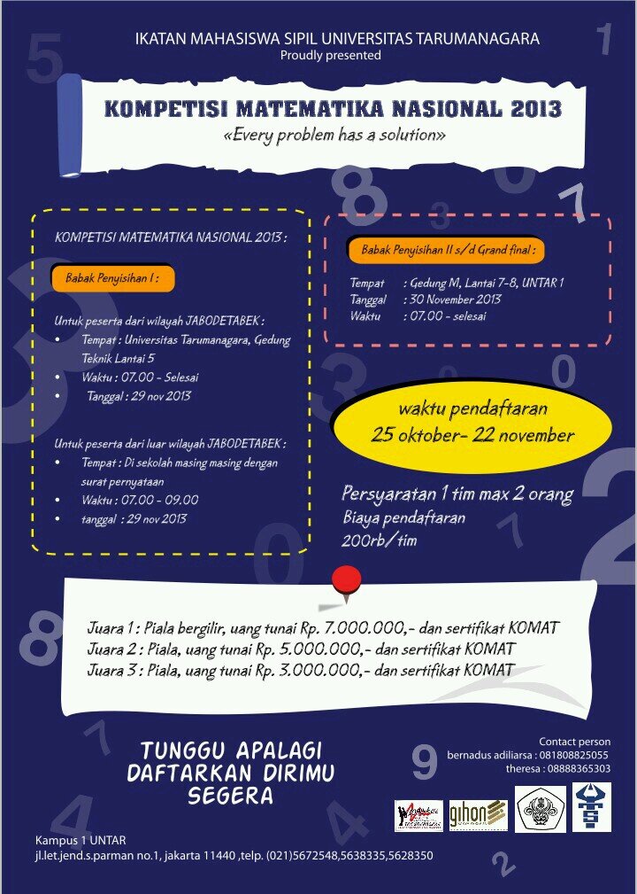 Kompetisi Matematika yang diselenggarakan oleh Ikatan Mahasiswa Sipil Universitas Tarumanagara (IMASTA)