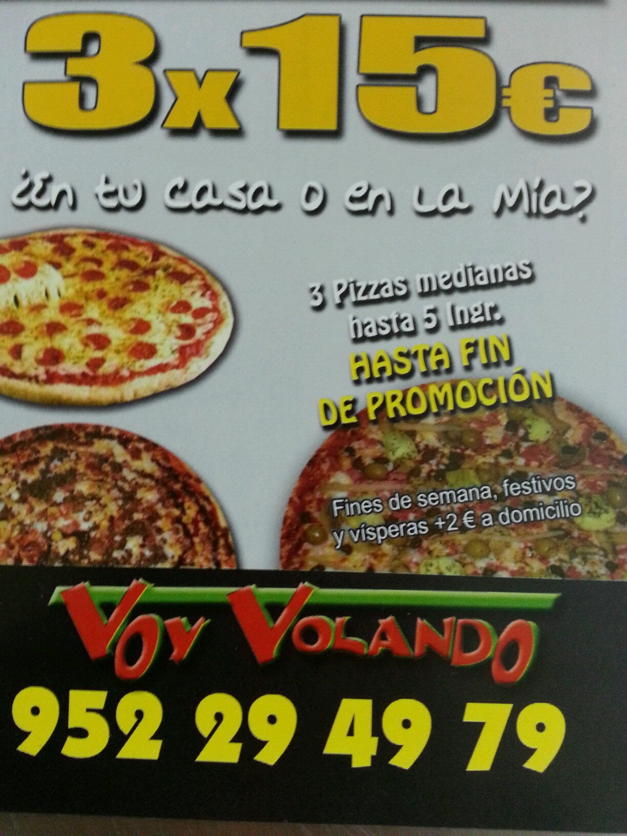 pizzas pasta y ensaladas a domicilio.

malaga


avd juan sebastian elcano 181

952294979 sugerenciasvoyvolando@hotmail.com