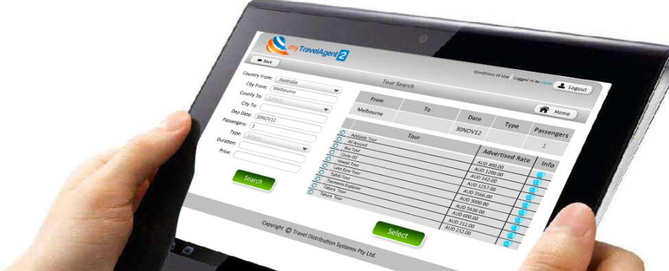 The Travel Agent's tablet booking system for their clients to use.