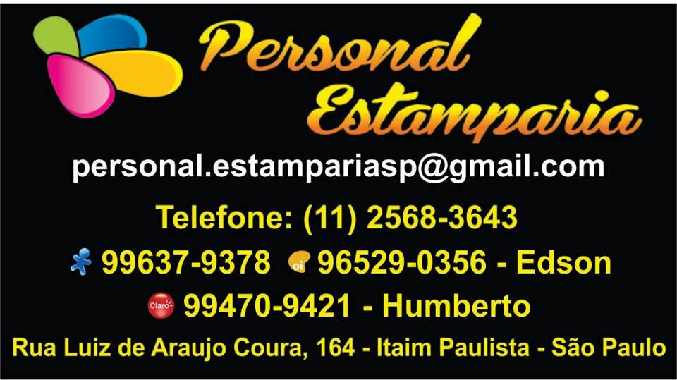 A Personal Estamparia é uma empresa que atua na personalização de Uniformes Profissionais, Brindes, Itens para Eventos, Festas, Grupos Religiosos...