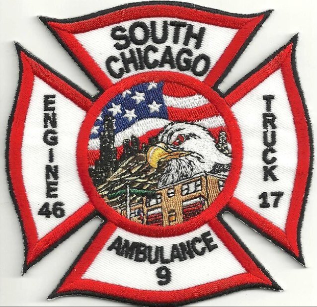 Chicago firehouse located in the southeast side neighborhood known as South Chicago: CFD Engine 46 Truck 17 Ambulance 9.