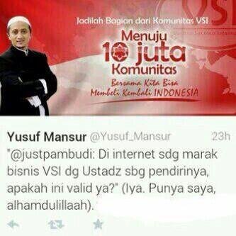 Ingin +penghasilan 9jt/bln dg modal 275rb seumur hidup HANYA di VSI bersama Ust. Yusuf Mansur|HP. 085356376622|PIN BB 230292D6|