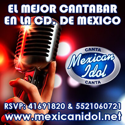 MexicanIdolMx's profile picture. Mexican Idol Cantabar El Mejor Karaoke en el D.F. Insurgentes Sur 640, Col. Del Valle. Reservaciones & Eventos 41691820 & 5521060721 http://t.co/eqteq3Cx9d